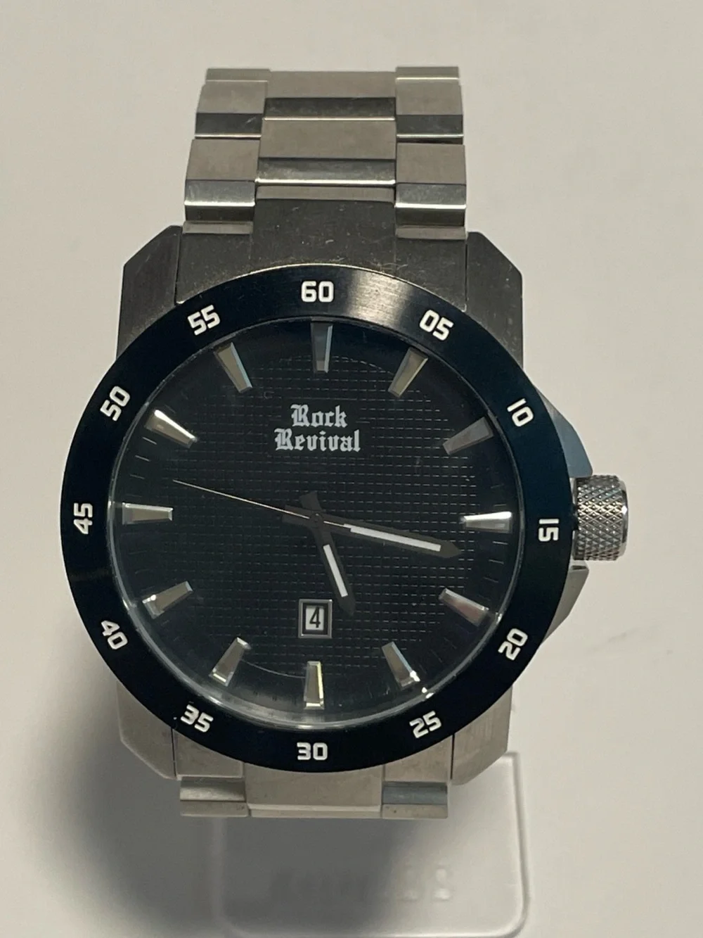 Rock Revival Mens Stainless Steel Heavy Watch Time Date Silver Black